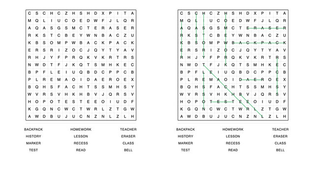 School vocabulary word search worksheet with answer key
