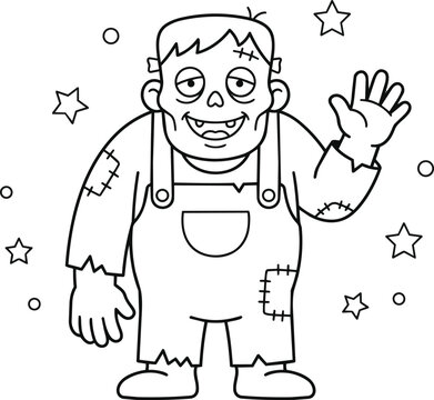 Friendly frankenstein monster waving with stars
