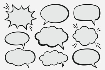 Fototapeta premium Collection of empty comic book speech bubbles in various shapes, perfect for dialogues, thoughts, and sound effects.