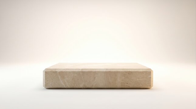 Empty rectangular marble podium on light beige background for product display.