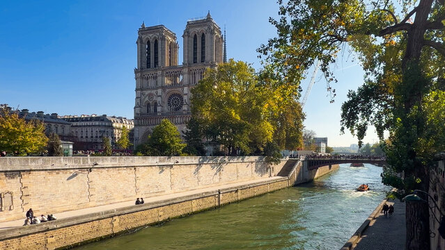 Medieval Gothic architecture of the famous symbol of France Notre Dame Cathedral, or Notre-Dame de Paris, Paris, France, October 14, 2025. 