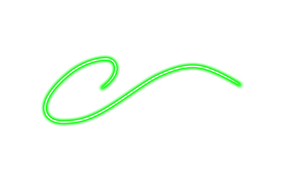 Neon green glowing cursive letter c isolated on transparent background