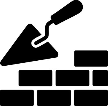 Black brick wall construction trowel icon isolated on transparent background