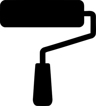 Black paint roller icon for construction and home renovation isolated on transparent background