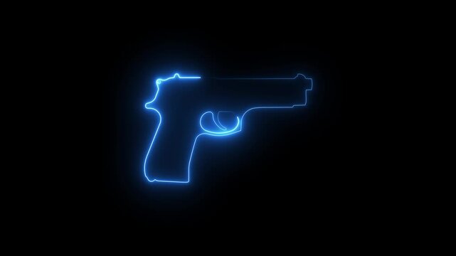 Animated neon gun icon on black background