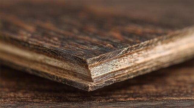 Macro closeup of a wood grain lvp plank floor corner showing texture, edge detail and warm brown finish, suggesting durable modern interior flooring.