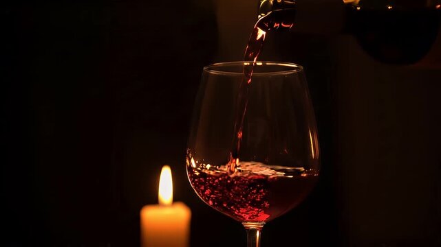 Red wine pouring into a glass.