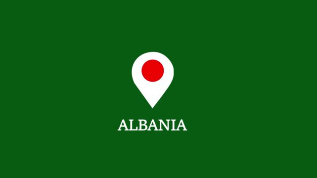 Albania map location pin animation on green screen background
