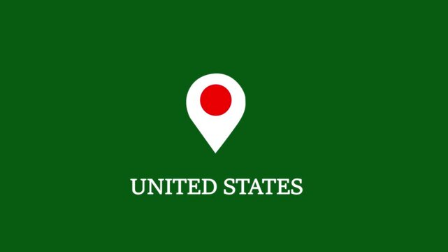 United states location pin animation on green screen background