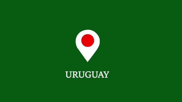 Uruguay map location pin animation on green screen background
