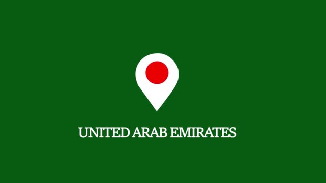 United arab emirates location pin animation on green screen background