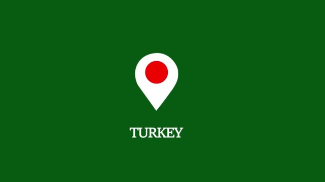 Turkey country location pin animation on green screen background