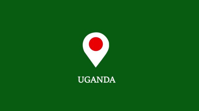 Uganda map location pin animation on green screen background, for travel and, business projects