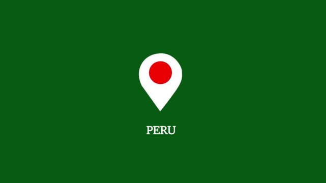 Peru country location pin animation on green screen background