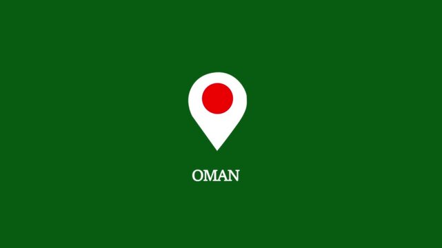 Oman map location pin animation on green background, for travel and business