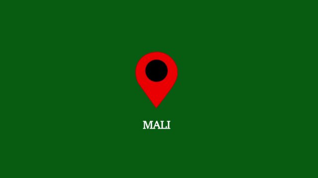 Mali country location map pin animation on green screen background