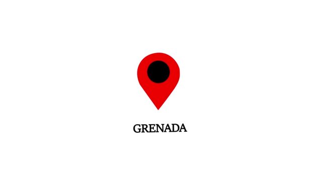 Grenada country name tag with red map location pin animation caribbean