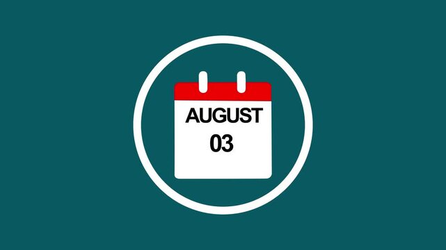 Minimalist calendar animation showing august 3rd date reminder