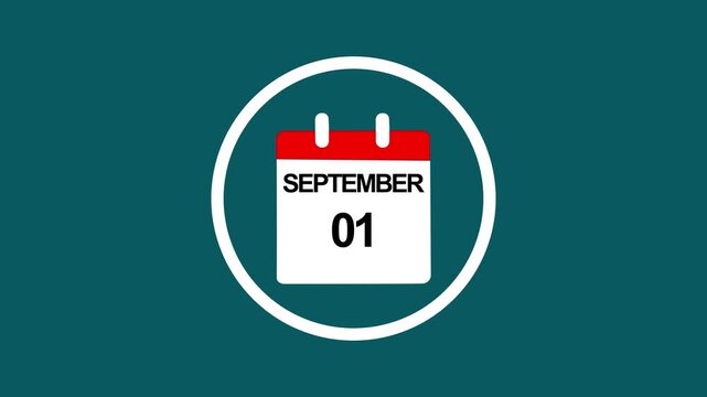 September 1st calendar date animation: minimalist flat for business planning and scheduling