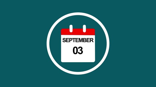 September 3rd calendar date animation: minimalist flat for business scheduling and reminders