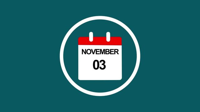 Animated calendar showing november 3rd date reminder motion