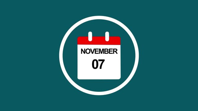 November 7th calendar date animation: minimalist flat for scheduling, planning, and appointment reminders