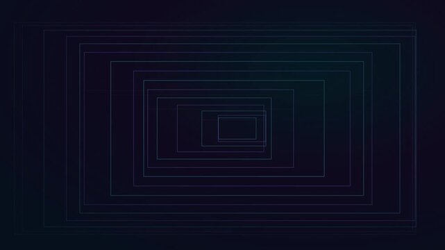 Geometric shapes form concentric squares in a dark room with gradient effect