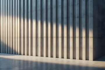 Obraz premium Warm horizontal sunlight beam on a ribbed grey concrete wall