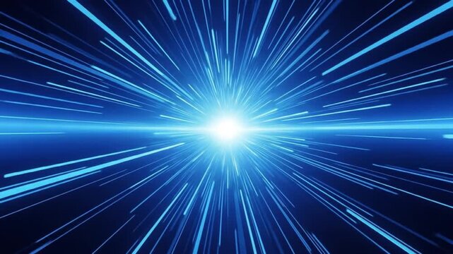 Dynamic blue light burst with radial motion blur. High-speed energy flare for futuristic tech and digital speed effects.