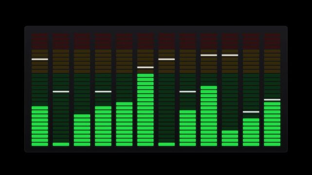 LED audio spectrum analyzer equalizer loop animation on black chroma key alpha channel background