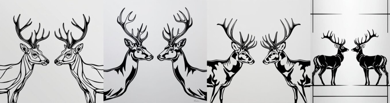 Black and White Deer Stag Silhouette Graphic Illustration Collection