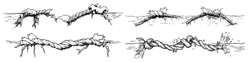 Nautical rope knots and ties shown in various stages over ocean waves in vintage engraving style © Kaz