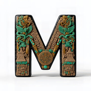 letra M, aztecas, serpiente, emplumado, piramide, mexico, calendario, azteca, jade, tallado, artesanal, obsidiana, negro, simbolismo, mexicanidad, identidad, pueblo, precolombino, uensilios, abecedari