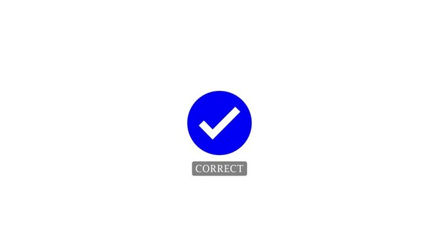 Correct Check Mark Badge Animation on White Background 