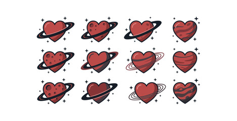 Heart Planet Icon Set with Rings © Nabilah
