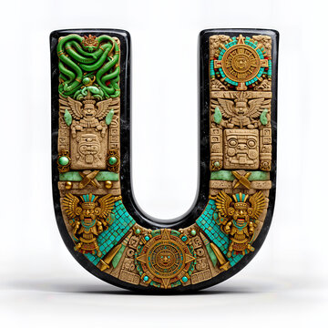 letra U, aztecas, serpiente, emplumado, piramide, mexico, calendario, azteca, jade, tallado, artesanal, obsidiana, negro, simbolismo, mexicanidad, identidad, pueblo, precolombino, uensilios, abecedari