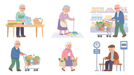 Fototapeta premium Elderly People Engaged in Daily Activities at a Community Center with Various Tasks