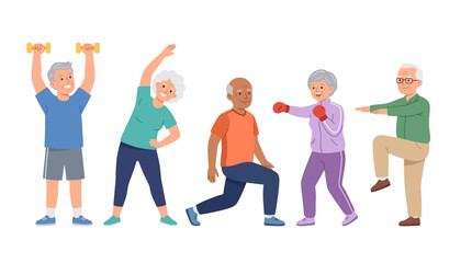 Fototapeta premium Diverse elderly individuals engaging in energetic activities symbolizing active aging and social interaction in a vibrant