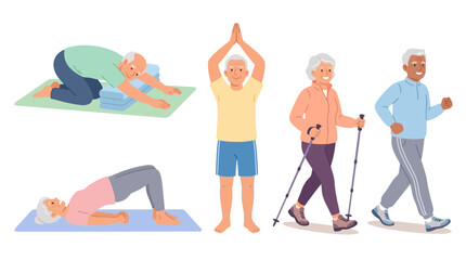 Obraz premium Diverse elderly individuals engaging in gentle exercise routines and stretches for health and wellness