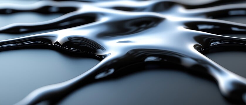 Black liquid surface with smooth ripples and glossy reflections on a dark background, creating an abstract macro texture
