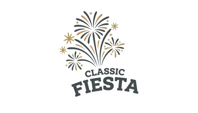 Elegant Classic Fiesta event logo with golden star-tipped fireworks and bold dark typography.