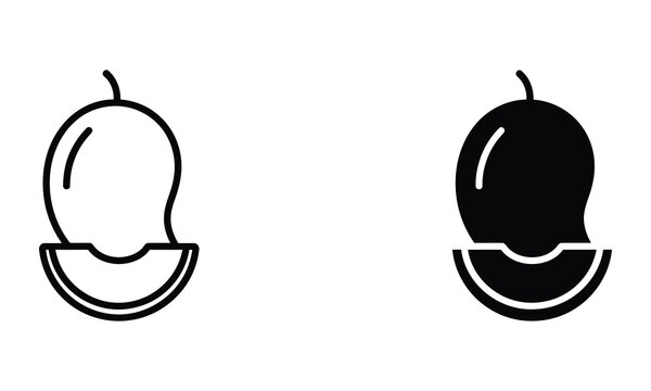 Professional Minimal Vector Icon Fresh fruit mango slice icon set Editable Stroke, Outline and Solid Style, Black Monochrome, Isolated on White Background