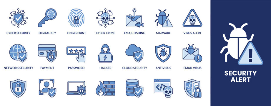 cybersecurity vector icons pack hacker phishing malware and network