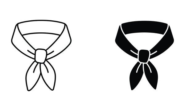 Professional Minimal Vector Icon Neckerchief scarf accessory icon set Editable Stroke, Outline and Solid Style, Black Monochrome, Isolated on White Background