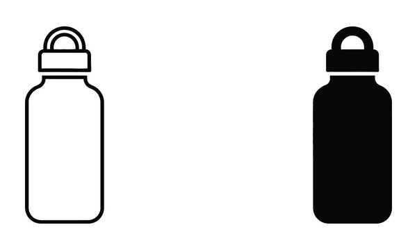 Professional Minimal Vector Icon Water bottle with cap icon set Editable Stroke, Outline and Solid Style, Black Monochrome, Isolated on White Background