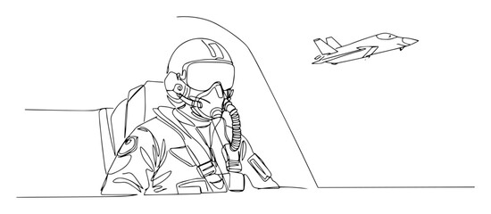 Obraz premium fighter pilot in cockpit with jet overhead elegant continuous line art created with refined minimalist vector techniques