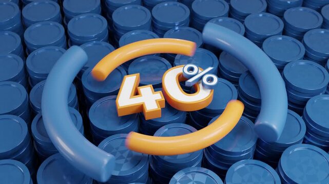 Abstract 3D minimal background featuring refined "40 Percent" typography at center with elegant animated geometric elements, creating modern monochrome motion design on blue backdrop