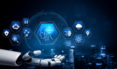 Artificial intelligence use case concept linking analytics, security, cloud services and operations for modern organizations. Corpus
