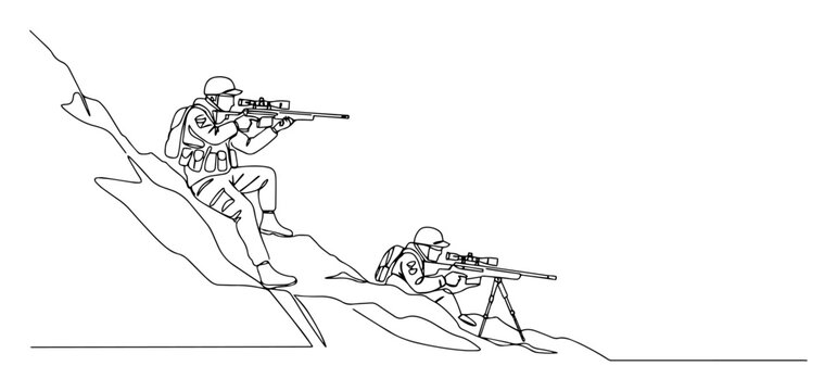 snipers positioned on mountain slope vector monoline shape outline