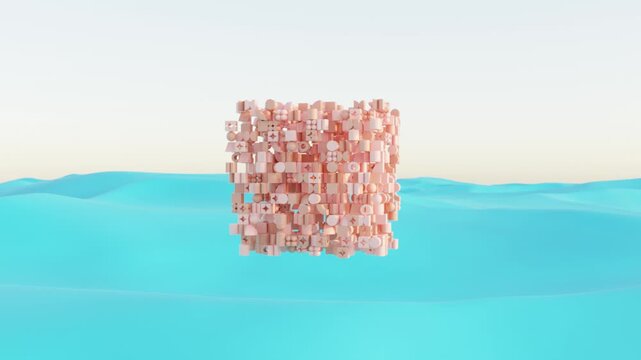Minimal digital environment with abstract geometric objects, realistic 3D render, contemporary composition, premium background for architecture, presentations and creative design